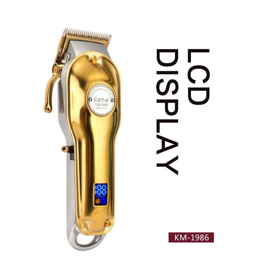 Mesin Cukur Rambut Kemei 1986 GOLD Hair Clipper Electric LCD KM-1986 Pangkas rambut Cas Charge