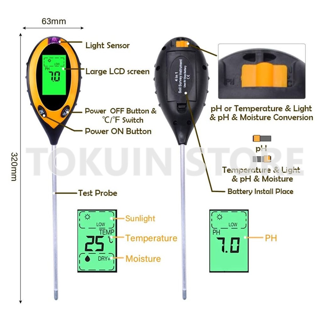 Soil Meter Tester 4 in 1 Digital Suhu Moisture ph Tanah Hidroponik