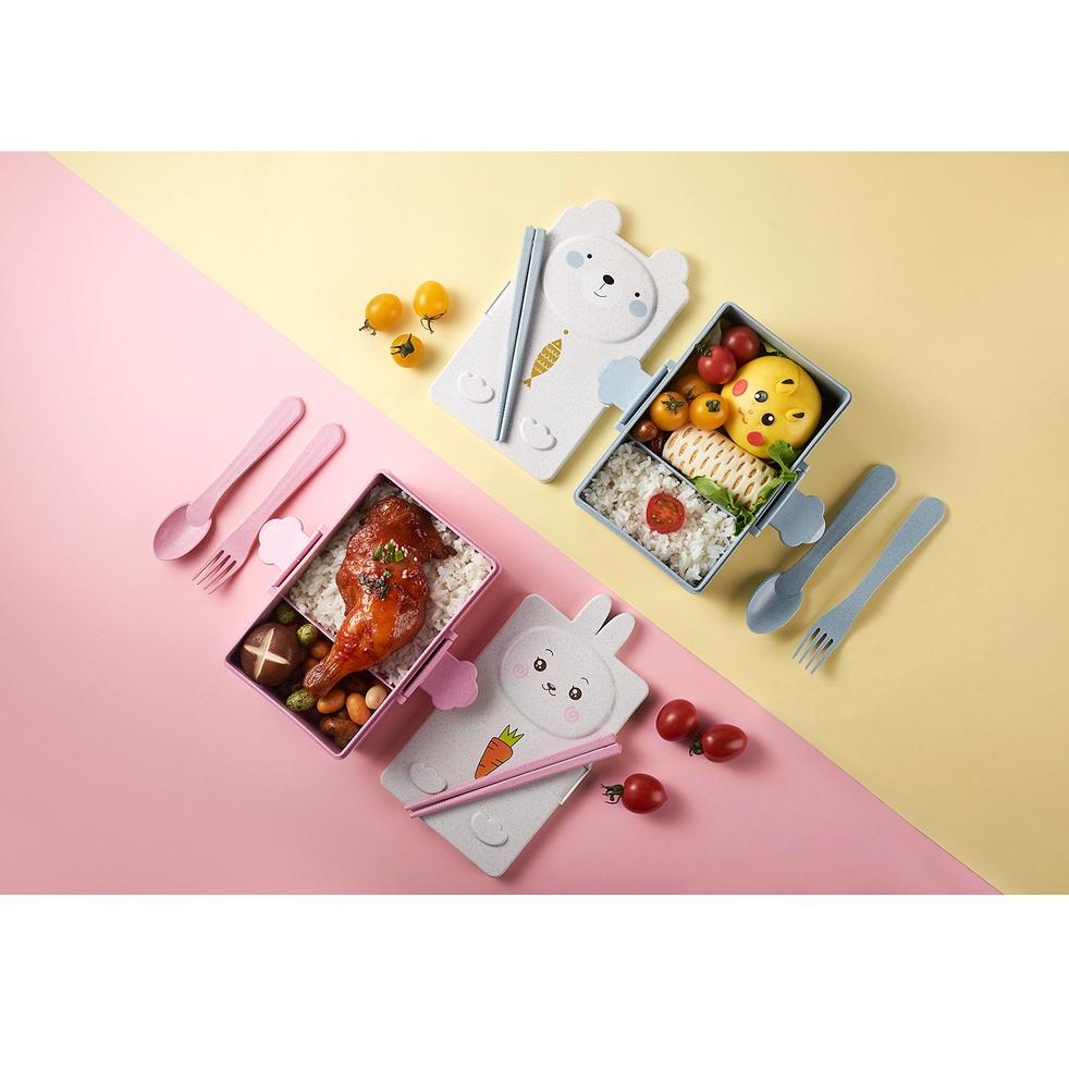 Kotak Bekal Makan Anak Tempat Makan Anak 2 Sekat Lunch Box Bear Rabbit Motif Kelinci Beruang