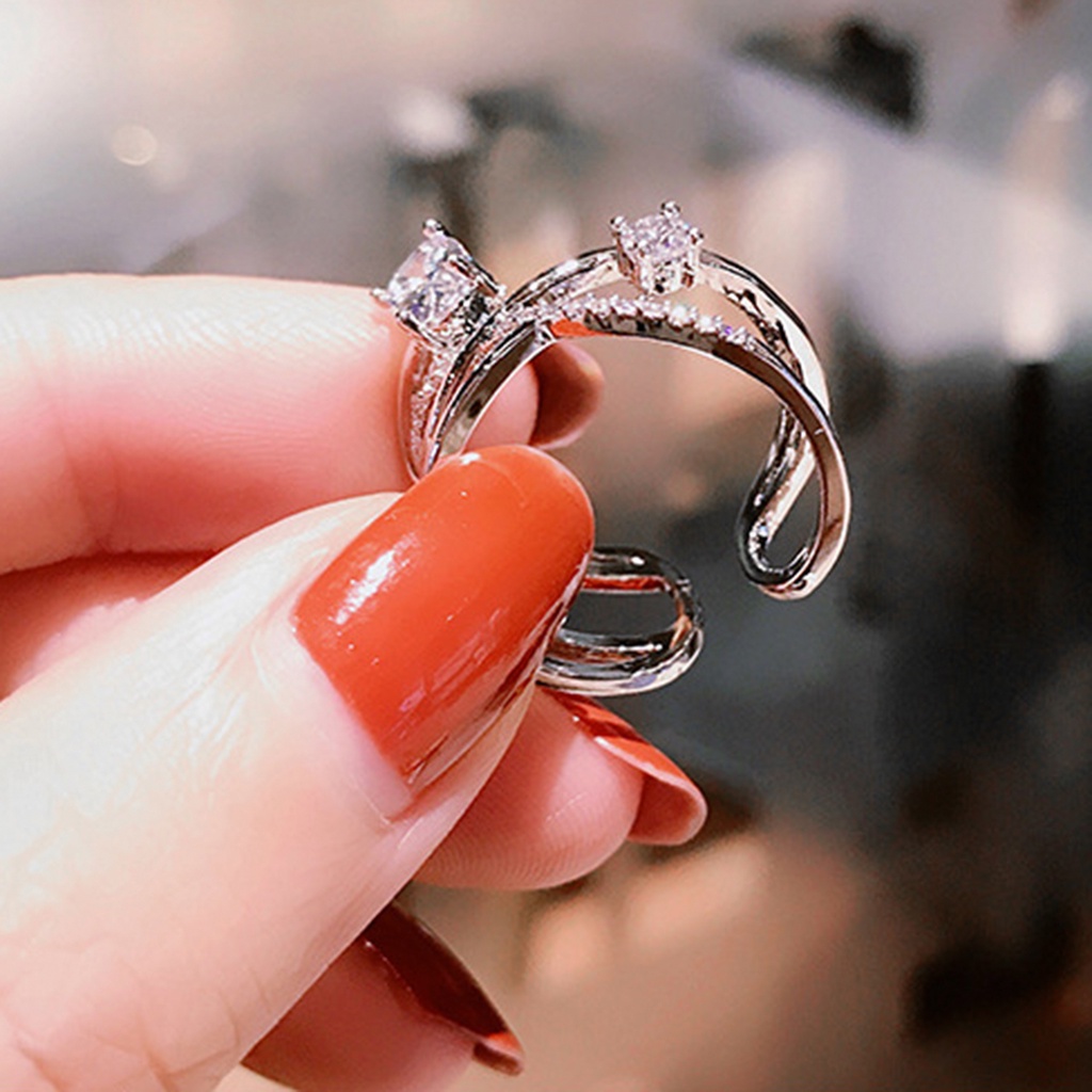 Hu Hu Hu Hu Hu Alat Bantu Pasang Kacamata♡ Cincin Multilayer Adjustable Bahan Metal Aksen Berlian Imitasi Untuk Wanita