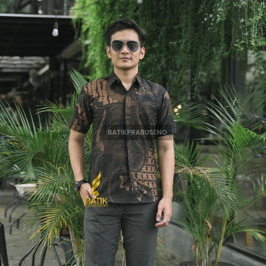 SAHARSA KEMEJA BATIK LENGAN PENDEK ATASAN BATIK MODERN ANAK MUDA HEM SLIMFIT BATIK SOLO PREMIUM BAJU