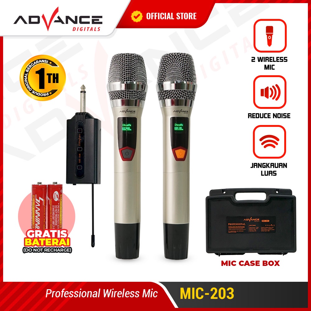 Advance Wireless Microphone MIC 203 Profesional 2 Mic Karoke Mic Speaker