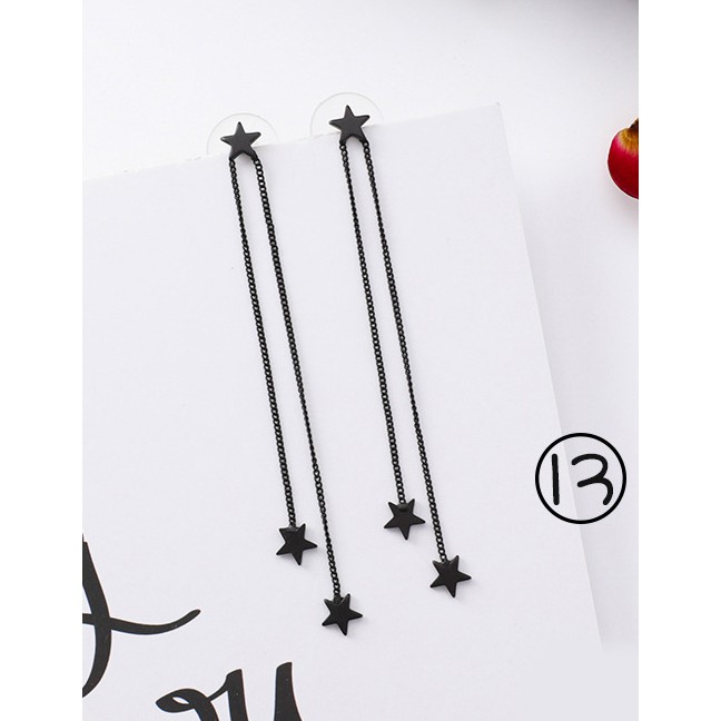 LRC Anting Tusuk Fashion Black Star Shape Decorated Earrings F07613