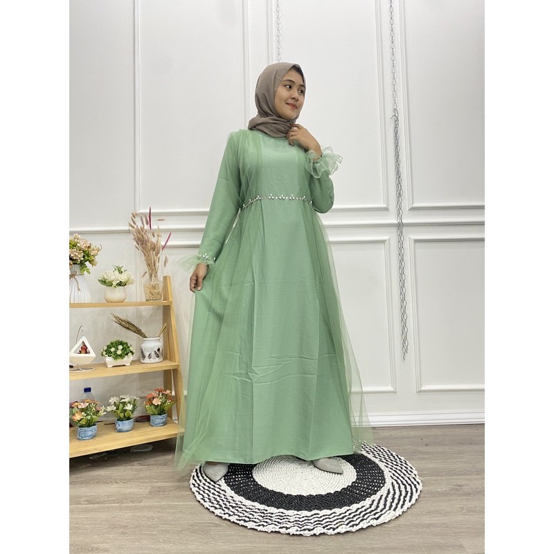 Adera tile dress lebaran murah dan elegant warna hijau mint olive pupus