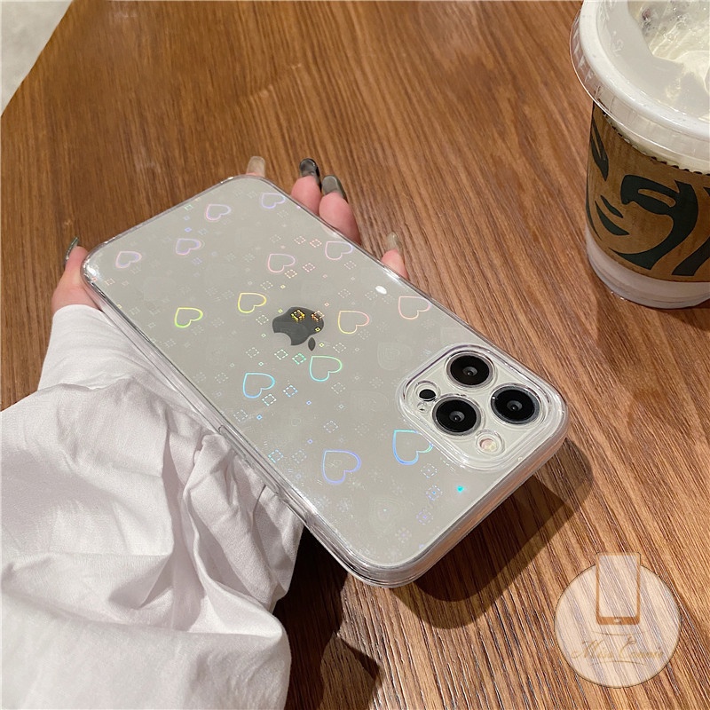 Soft Case Transparan Laser Motif Hati Untuk iPhone 6 6s 7 8 Plus XR 11 13 12 Pro XS Max X SE