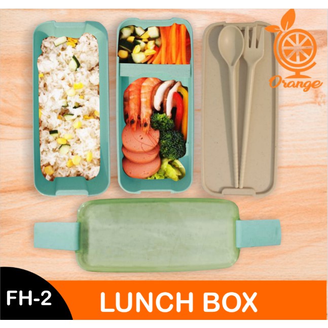 Lunch Box Kotak Makan 2 Susun Lunch Box Anti Tumpah tempat Bekal Makanan Anak Free Sendok &amp; Garpu