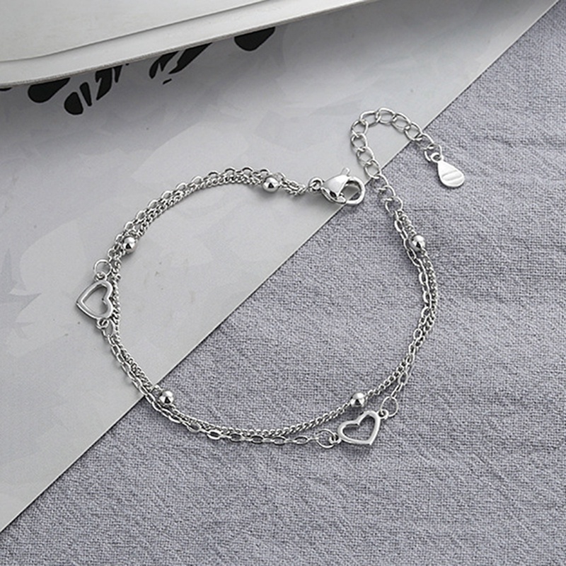 Gelang Wanita Model Lapis Ganda Warna Silver Bentuk Hati Untuk Pesta Ulang Tahun Pernikahan