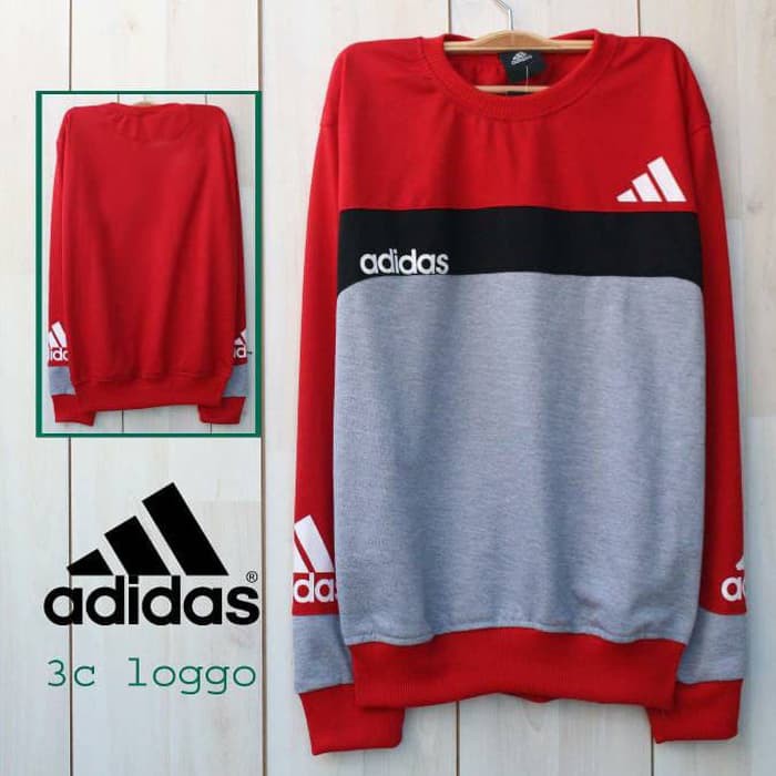 JAKET SWEATER ADIDAS 3D Merah - Hitam - Abu Muda