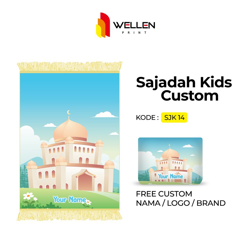WELLEN PRINT - Sajadah custom print nama / cetak sajadah dan pouch ukuran kecil untuk anak-SJK 14