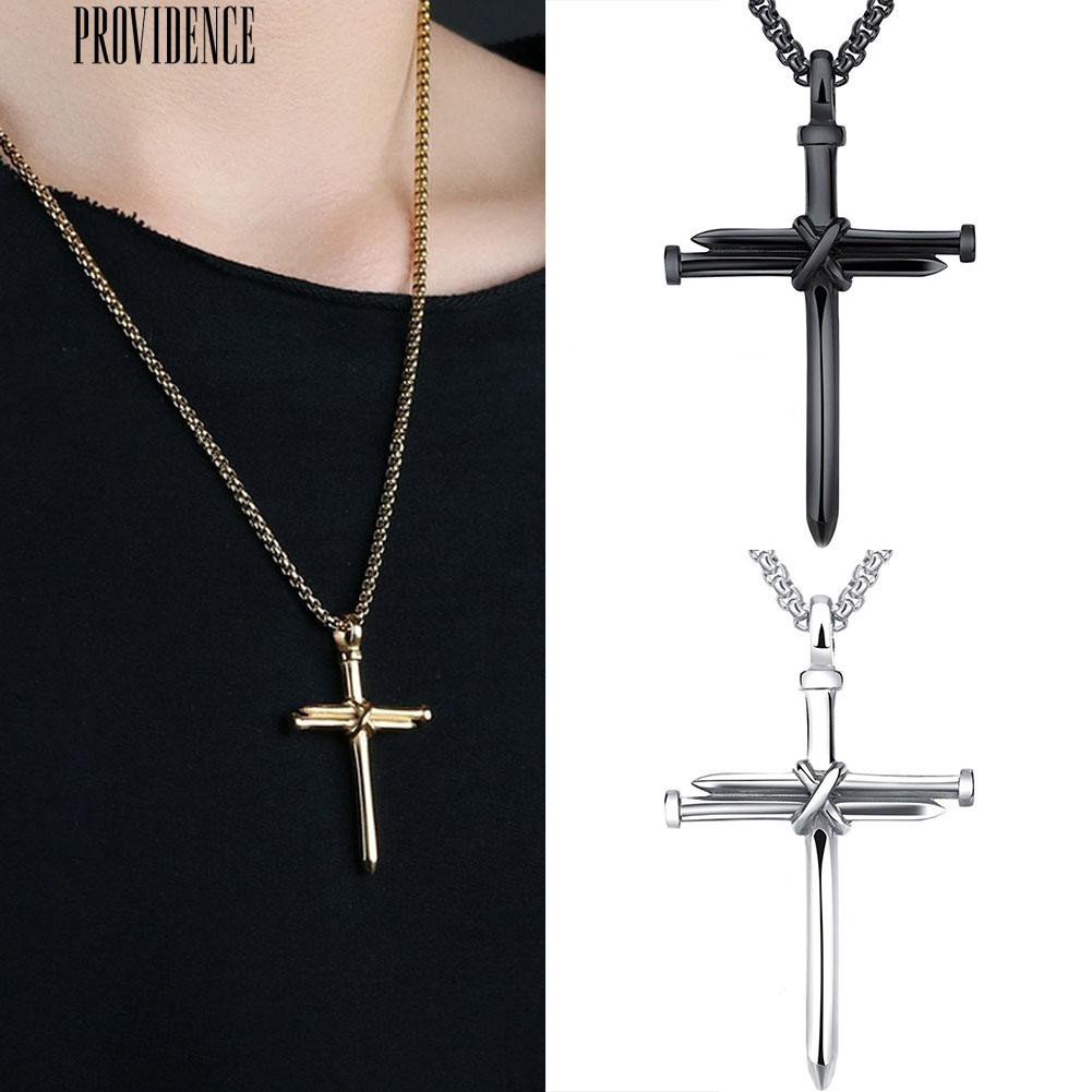 Providence Titanium Steel Cross Pendant Long Chain Necklace