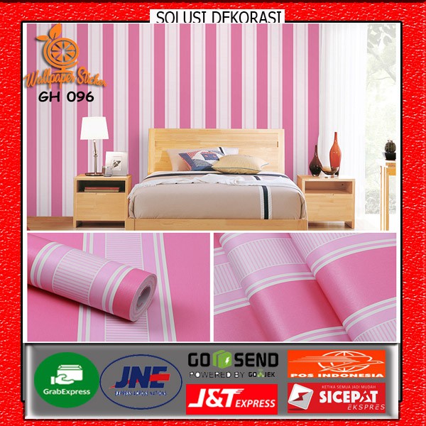[1 kg 2ROL] Wallpaper Stiker Dinding Motif Salur Pink | Wallpaper Dinding Kamar Tidur | Walpaper |5M