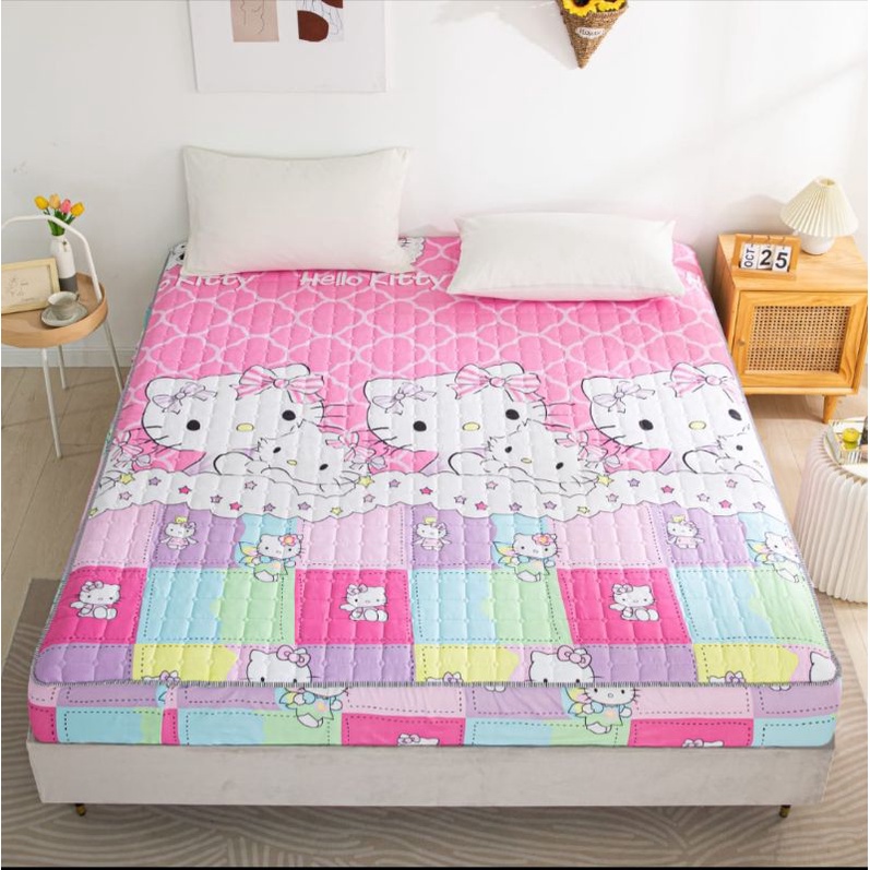 sprei waterproof uk-180x200x2,5cm ( anti ngompol)-Hello Kitty pink