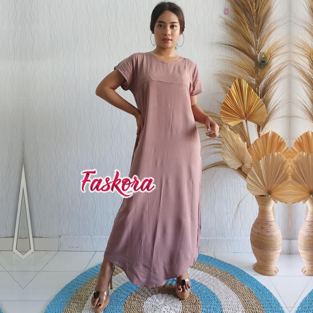 Dress Polos Panjang Lengan Pendek / Dress Panjang Polos Lengan Pendek / Long Dress Polos Jumbo