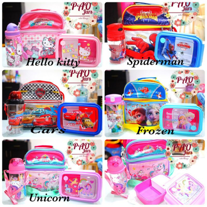 tempat makan set unicorn / set bekal anak hello kitty / set makan sekolah frozen