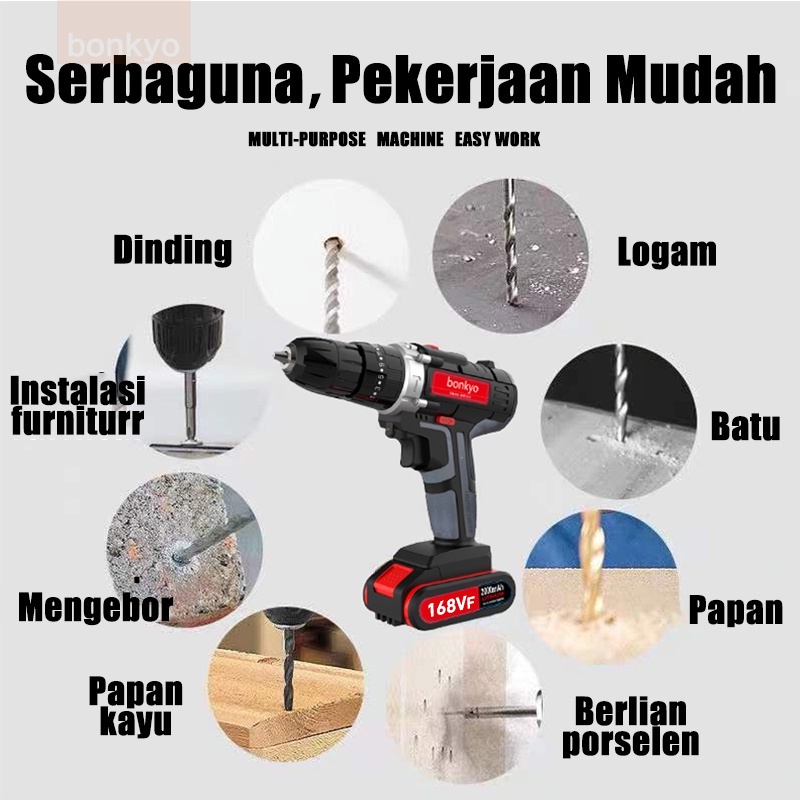 Bonkyo mini 98-168Vf bor Listrik impact baterai mesin bor cordless bor tangan batre alat pertukangan bor ces