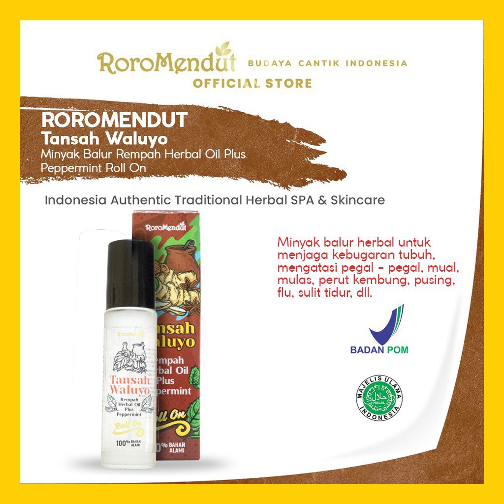 RORO MENDUT Rempah Herbal Oil Tansah Waluyo Plus Peppermint Roll On 30ml