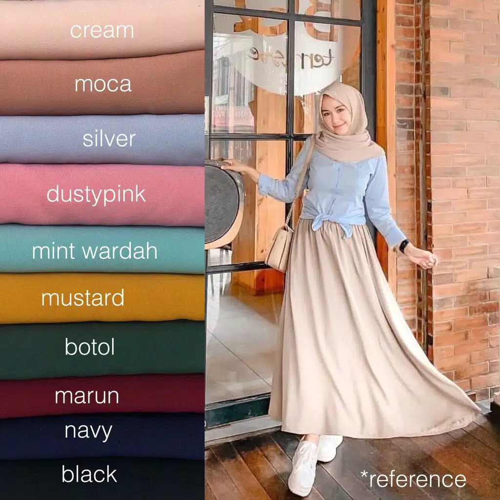 Alny Hijab - Rok Wolfis Premium panjang 100cm tidak nggantung / Rok basic wolfis premium