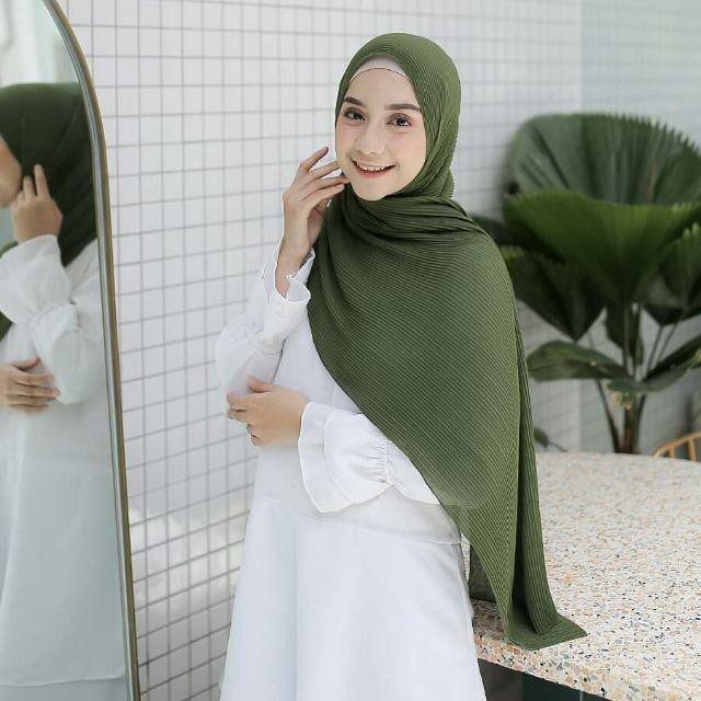 Pashmina Plisket Ceruty Babydol//Pasmina Shawl-Army