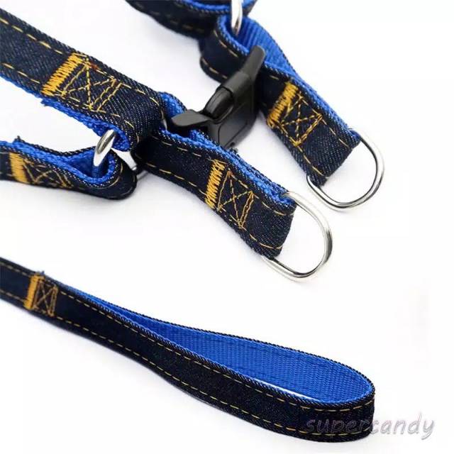 Pet Harness &quot;CLASSIC DENIM&quot; Kalung Tali Tuntun Anjing Besar