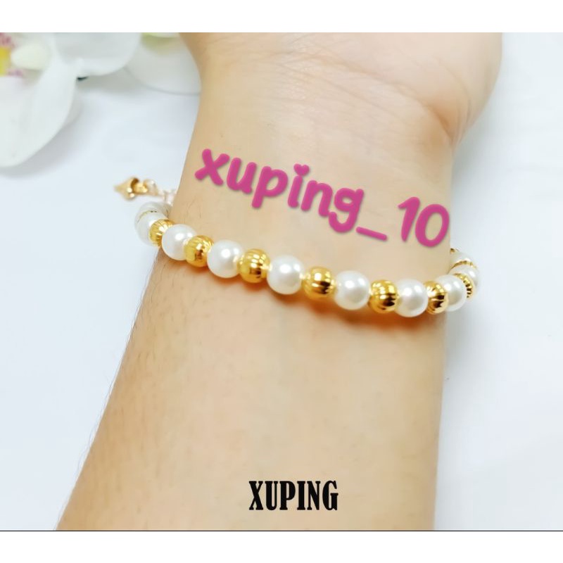 Premium Gelang Tangan Terbaru Motif Mutiara Putih Gold Perhiasan Wanita Cantik