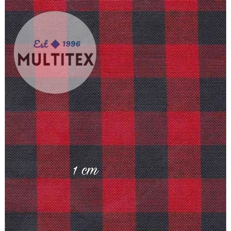 [GULUNGAN] bahan kain kotak merah hitam 1cm yandet yarndyed TC poly PE motif kotak black red seragam