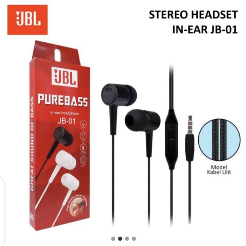 HEADSET JBL JB01 MIC PUREBASS HF JB-01 earphone Extra Bass jack Audio