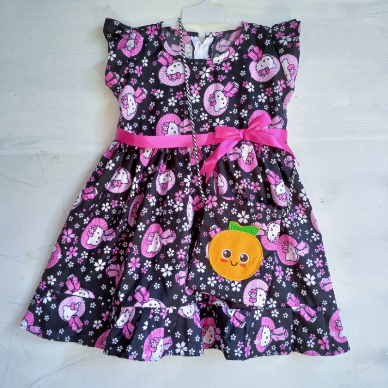 Dress anak 2 3 tahun perempuan cewek motif hello kitty lucu cantik ( Dress Kartunitas HK )