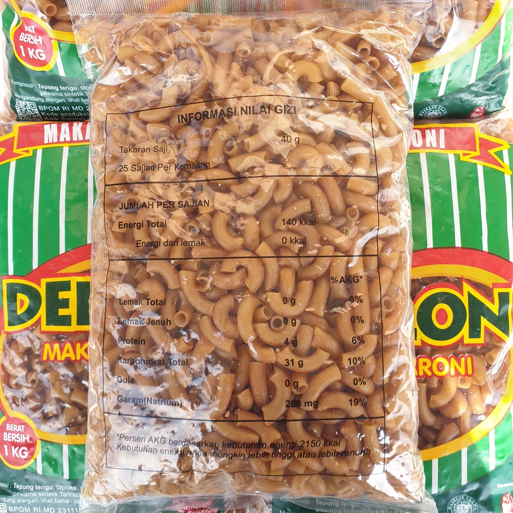 [Pack / 1 kg] TERMURAH Makaroni Mentah Merk delon hijau delon goreng mekar 1 KG - DELHI