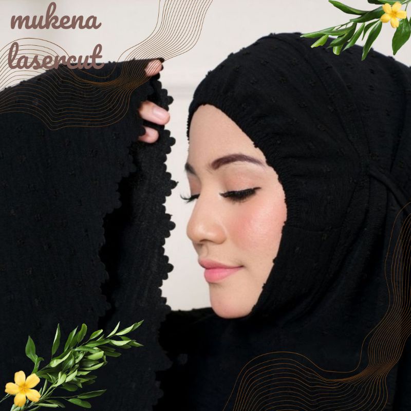 Mukena lasercur rayon crinkle uragiru/Mukena Jumbo Hitam Black Putih Broken White Adem Travel Cantik