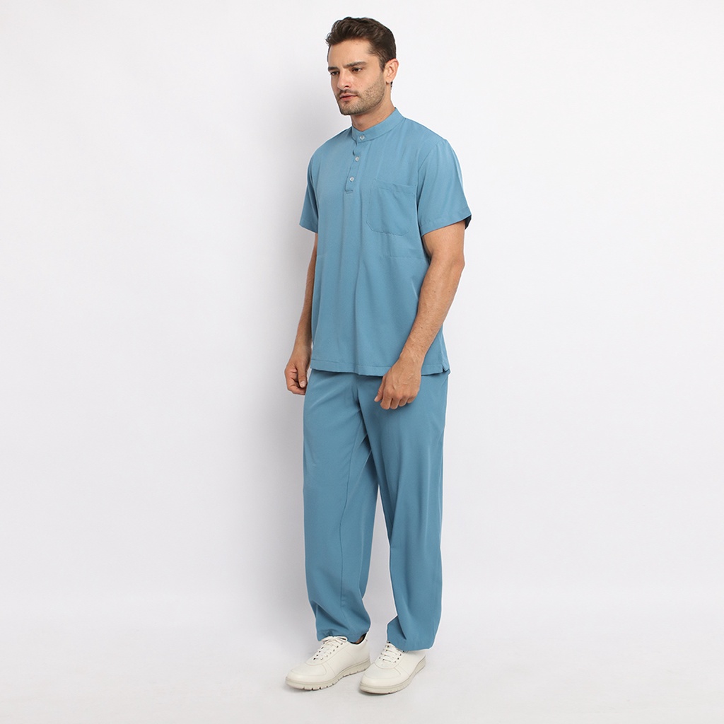 Baju Jaga MSS - SKY BLUE Scrubs on Call Stretchy Lengan Pendek