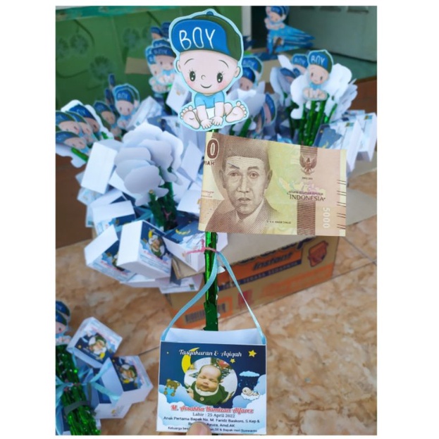 

kembang telor paper bag tali 1/ bendera aqiqah / kartu nama aqiqah /