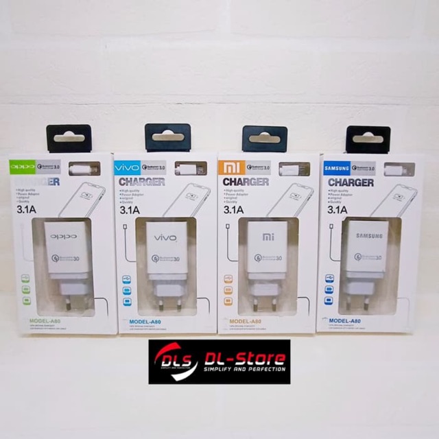 Charger A-80 SINGLE PORT 3.1A Brand SAMSUNG OPPO VIVO MI CAS HP MURAH