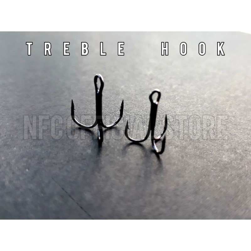 Treble hook size 4 6 8 10 &amp; 12 (1 pack isi 5 pcs) Black Nikel