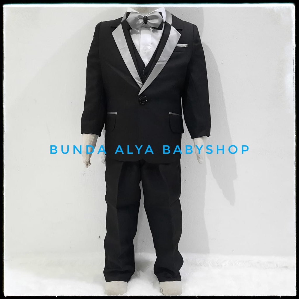 Set Tuxedo Jas Anak Premium HITAM 8in1 Usia 1 2 Tahun Kerah Satin - Setelan Pesta Tuxedo LENGKAP