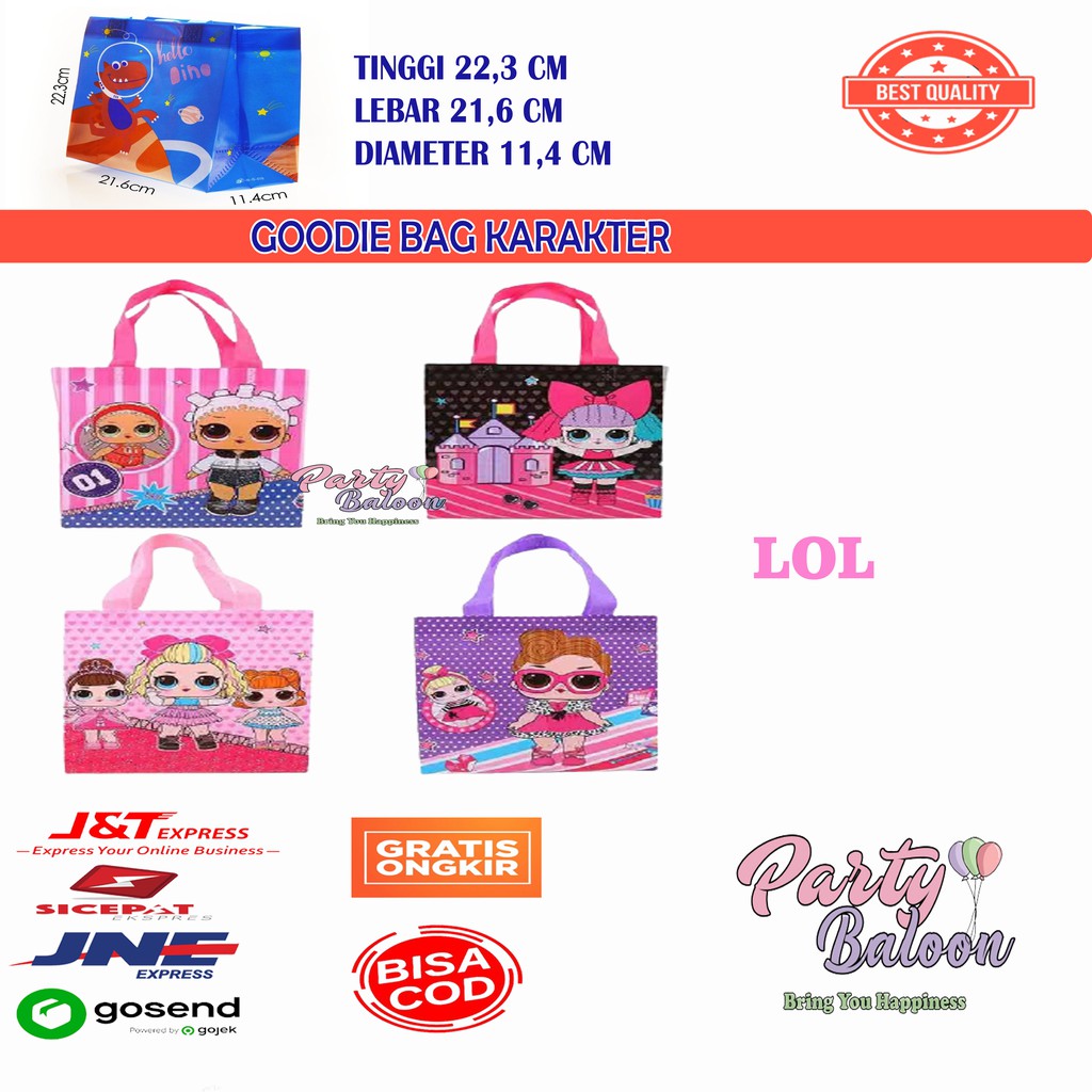Tas ulang tahun anak karakter Unicorn | goodie bag unicorn LOL baby shark 23 cm satuan-4