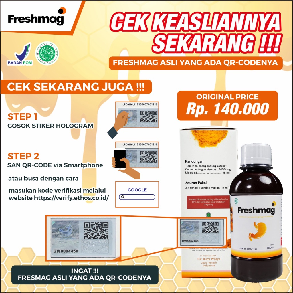 Freshmag 100% Original - Madu Herbal Solusi Asam Lambung Maag Kronis Akut &amp; Gerd Penambah Nafsu Makan Perkuat Organ Pencernaan Atasi Mual Muntah Magh Maag Lancarkan Sirkulasi Darah Fresh Magh Fresmag Presmag Fresh Maag Isi 200ml