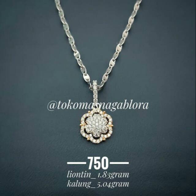 Kalung liontin putih mata emas tua kadar 750