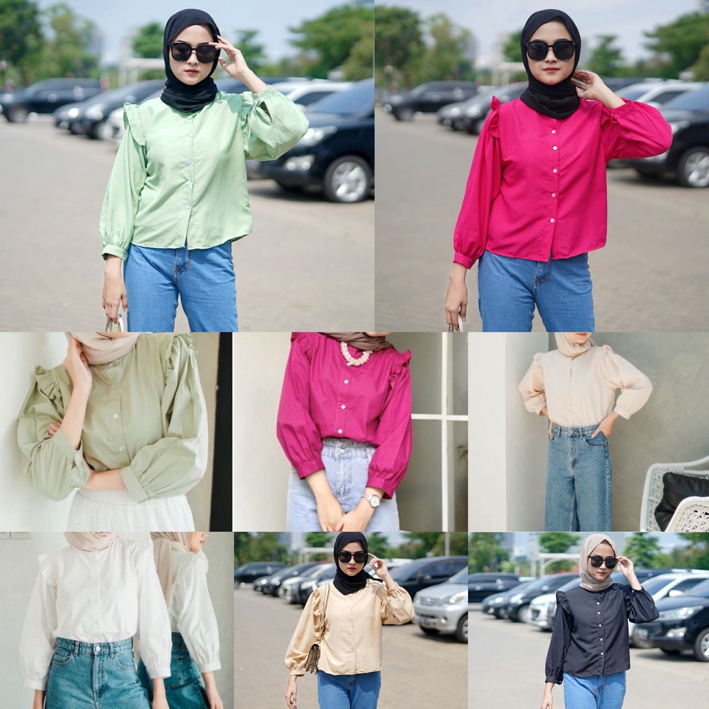 BEFAST - ZFS OOTD Blouse MELLY / HARA RUFFLE BLOUSE / Blouse Crincle Terbaru / Pakaian Wanita Lengan Panjang / Blouse Polos Formal / Fashion Wanita Remaja Casual / Blouse Kantor / OOTD Kekinian remaja ABG / Termurah