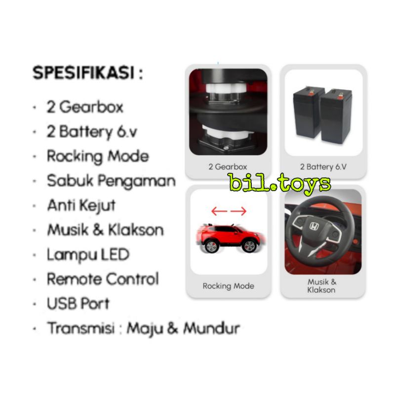 MOBIL AKI ANAK  PMB 7788 HONDA CR-V MAINAN ANAK KENDARAAN AKI 12V CRV M 7788 DILENGKAPI REMOTE CONTROL