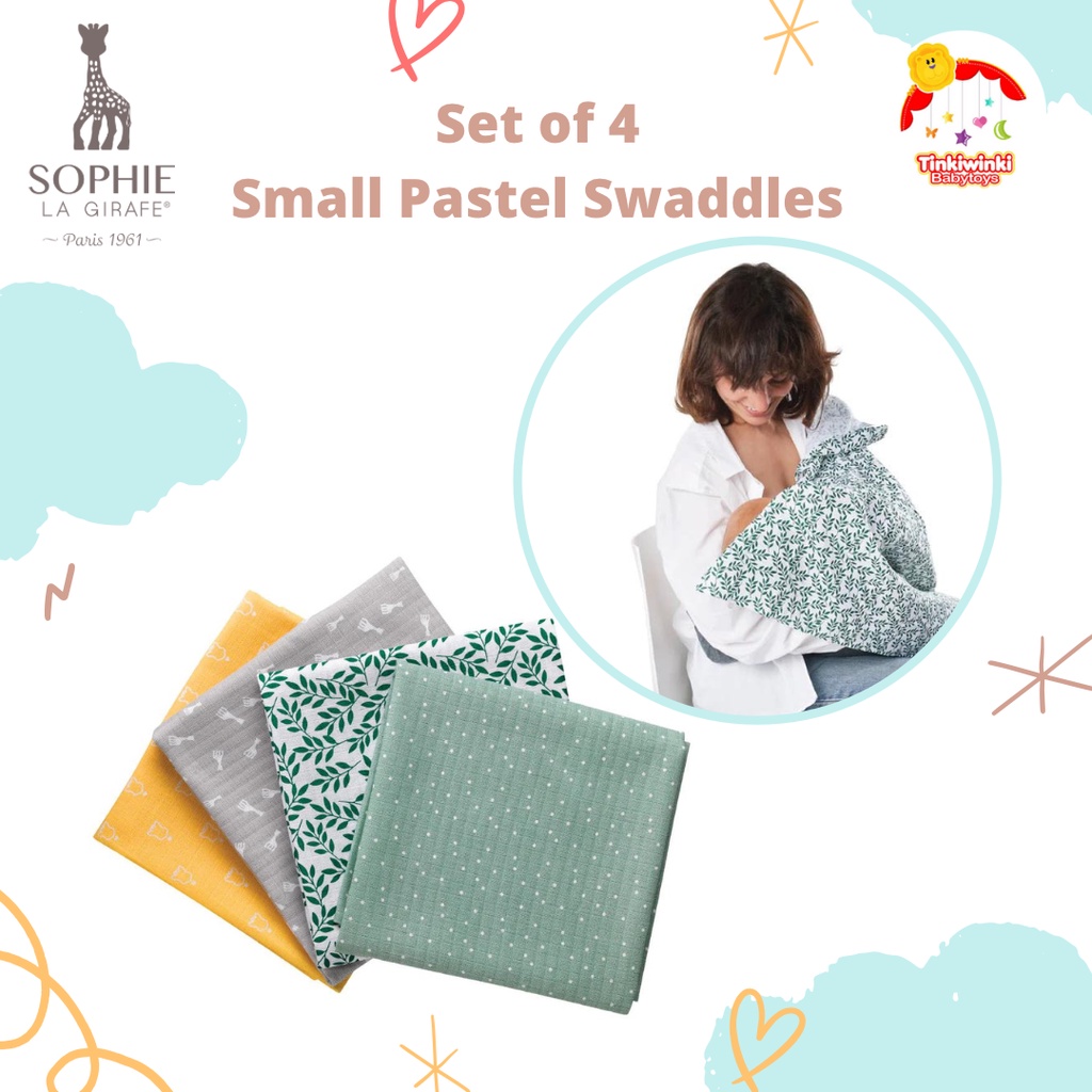 Sophie La Girafe Set of 4 Small Pastel Swaddles