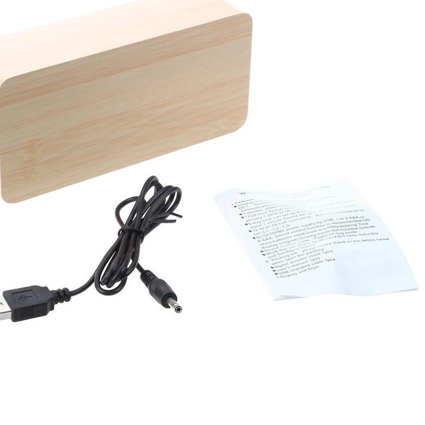 BS66 ✲ Jam Digital Alarm Clock Alarm Wooden clock Led Temperature Motif Kayu - Paling Laku