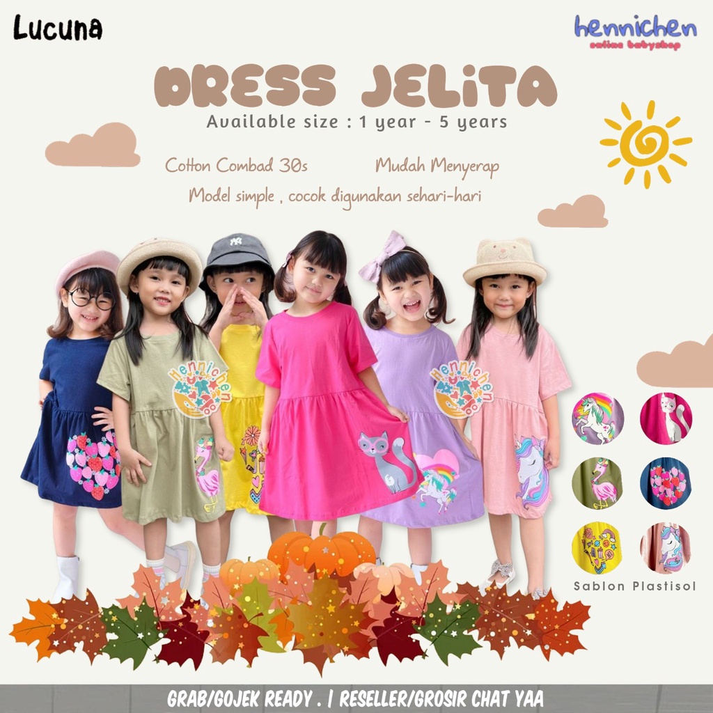 PROMO 7.7 Dress Jelita Anak 1 -5 Tahun Dress Sablon Smilee Dress Anak Lucu Sehari hari