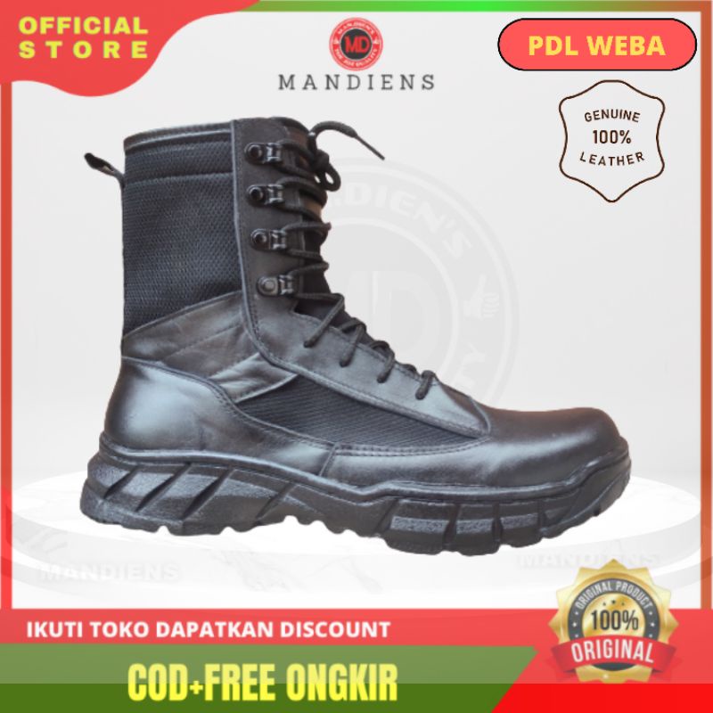 MANDIENS Sepatu Safety PDL TACTICAL TNI POLRI Kulit Asli Type Weba - PDL Jatah Lapangan BRIMOB SATPAM - Boots PDL Gurun Berkualitas Branded Terbaik Original