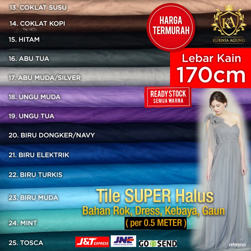 Soft Tile Tulle Polos Halus Jatuh Meteran Kain Tile Bahan Rok Tutu Wanita Gaun Pesta Premium Kebaya per 0,5 Meter Murah