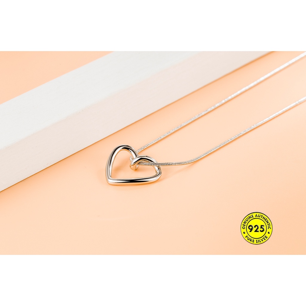 Kalung Rantai Klavikula Desain Hati Bahan S925 Silver Untuk Wanita