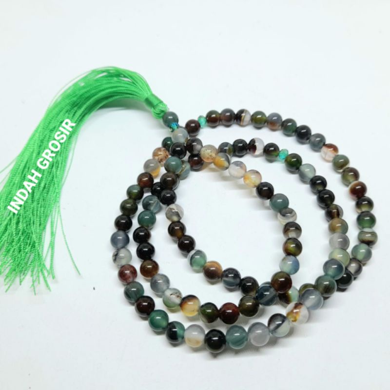 Tasbih Batu Akik Edong Pancawarna Original Stone 8mm 99Butir