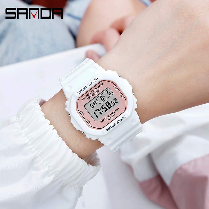 SANDA 293C Jam Tangan Wanita Pria Digital Tali Rubber Chronograph Anti Air CURRENOS-6