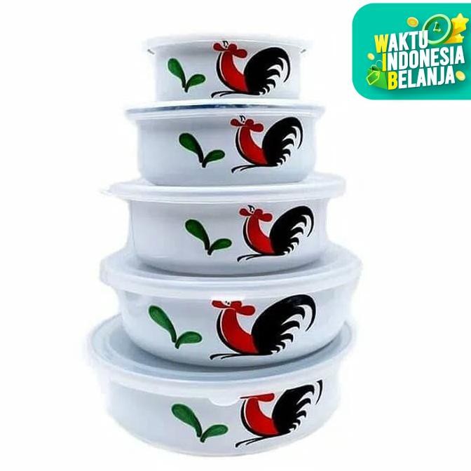 Terbaru Kedaung Mixing Bowl Set 5 Pcs Ayam Jago Seri 2 Mangkok Enamel