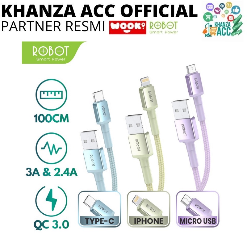 KHANZAACC Kabel Data Robot RSM100 RSC100 RSL100 Micro USB Type C Lightning Fast Charging