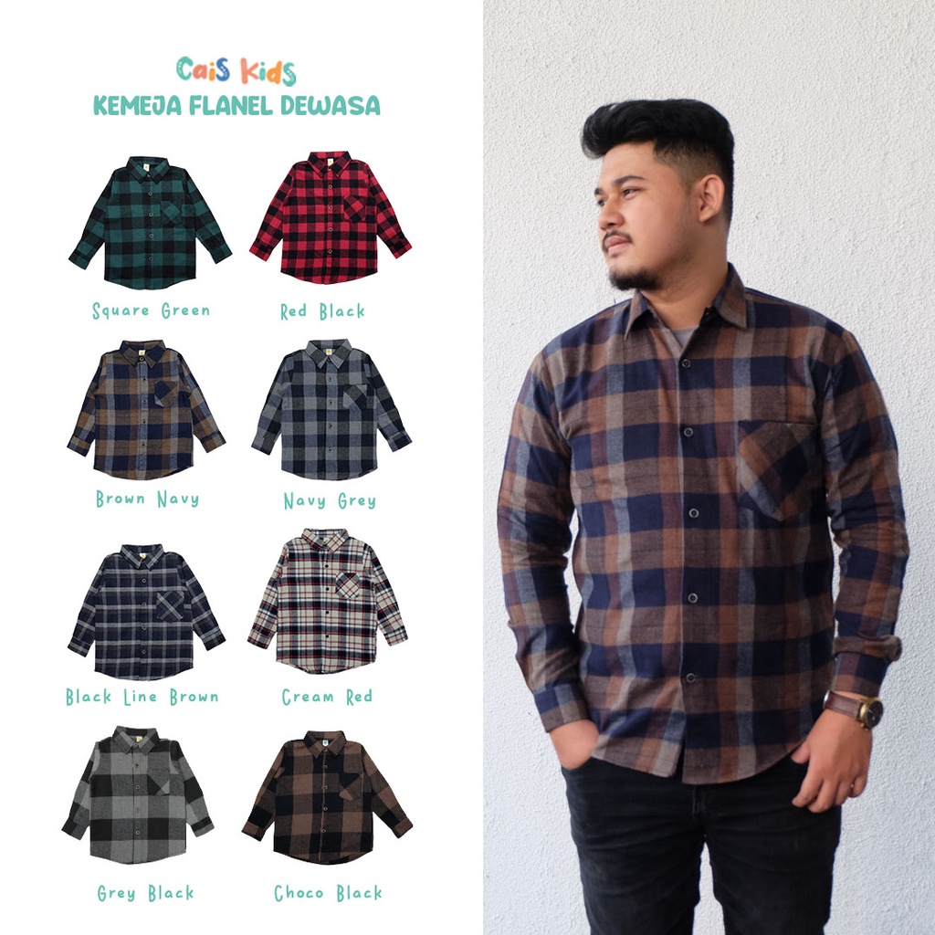 Kemeja Flanel Dewasa lengan panjang motif kotak/tartan